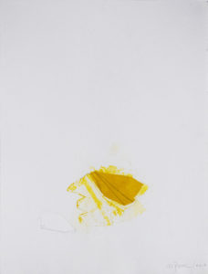 "Forme jaune XXIV", 2019. Monotype et collage, 39 x 29 cm.