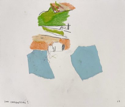 "Sous Marqueyssac", 2017. Crayon, pastel et collage sur papier, 20 x 29 cm.