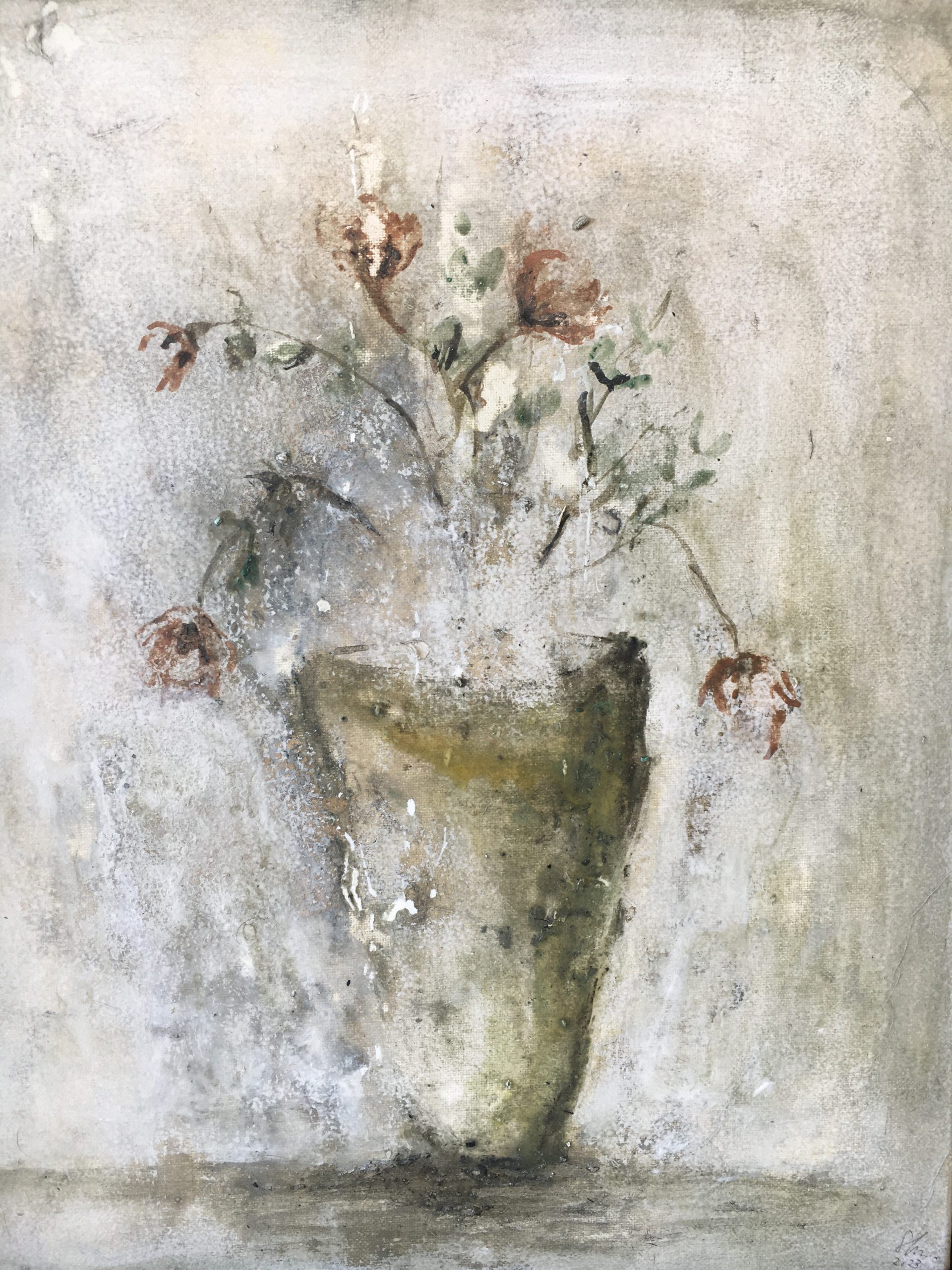 Bouquet, 2023. Tempera sur toile, 38 x 46 cm.