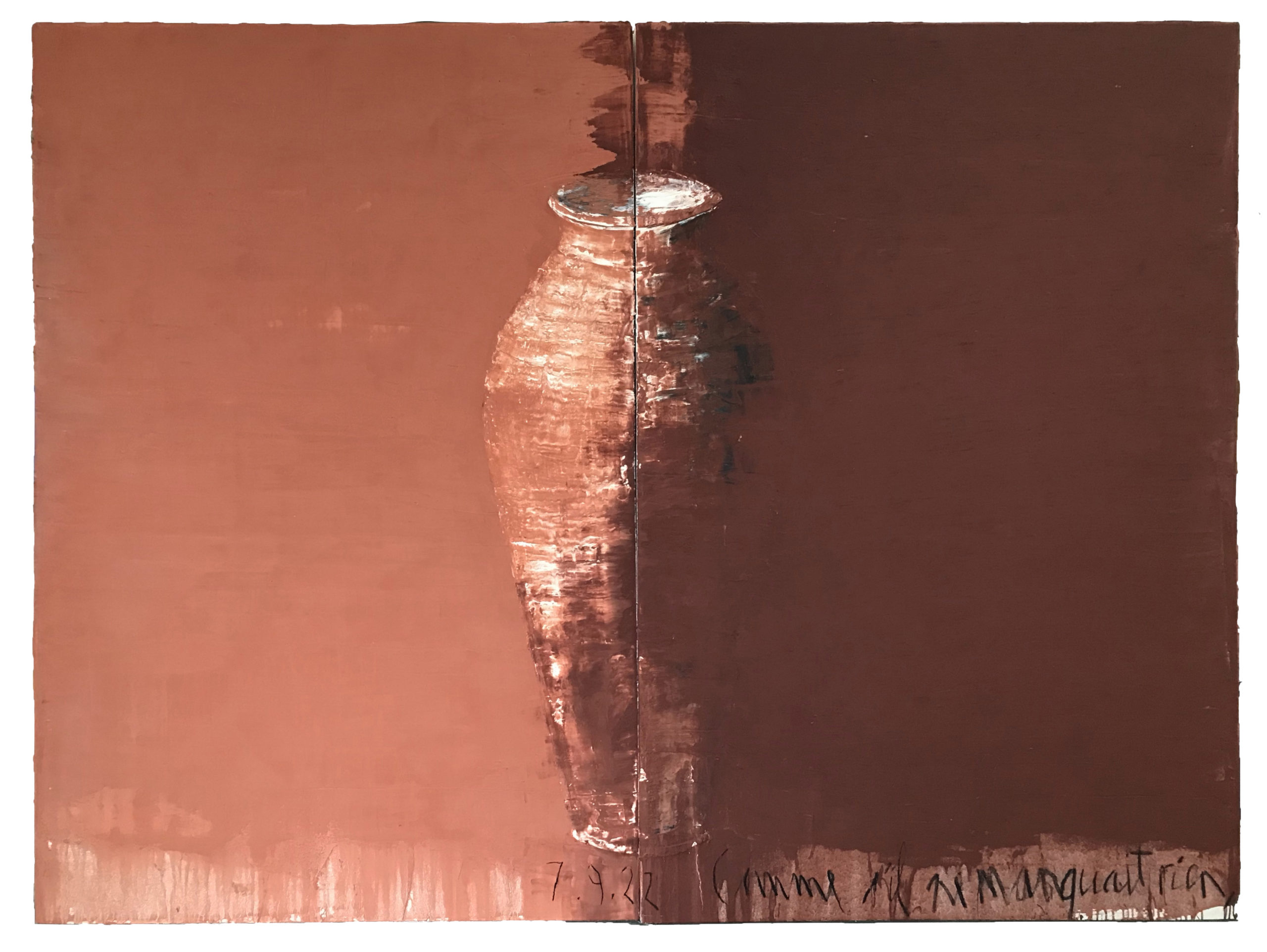 Comme s'il ne manquait rien, le 7.9.22, diptyque, acrylique et poudre de marbre, 195 x 260 cm, 2022